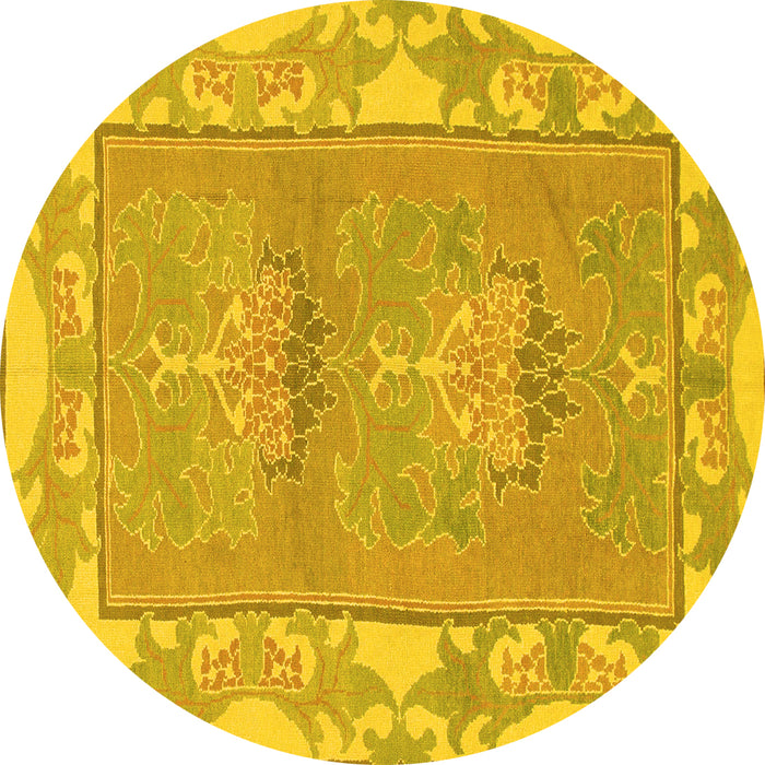 Round Machine Washable Abstract Yellow Modern Rug, wshabs1223yw
