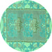 Round Abstract Turquoise Modern Rug, abs1223turq