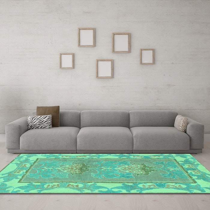 Machine Washable Abstract Turquoise Modern Area Rugs in a Living Room,, wshabs1223turq