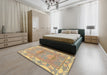 Machine Washable Abstract Brown Green Rug in a Bedroom, wshabs1223