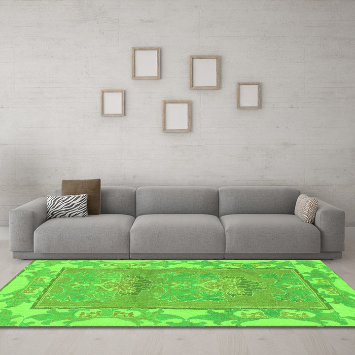 Machine Washable Abstract Green Modern Area Rugs in a Living Room,, wshabs1223grn