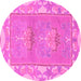 Round Machine Washable Abstract Pink Modern Rug, wshabs1223pnk