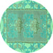 Round Machine Washable Abstract Turquoise Modern Area Rugs, wshabs1223turq