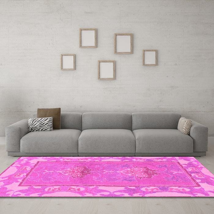 Machine Washable Abstract Pink Modern Rug in a Living Room, wshabs1223pnk