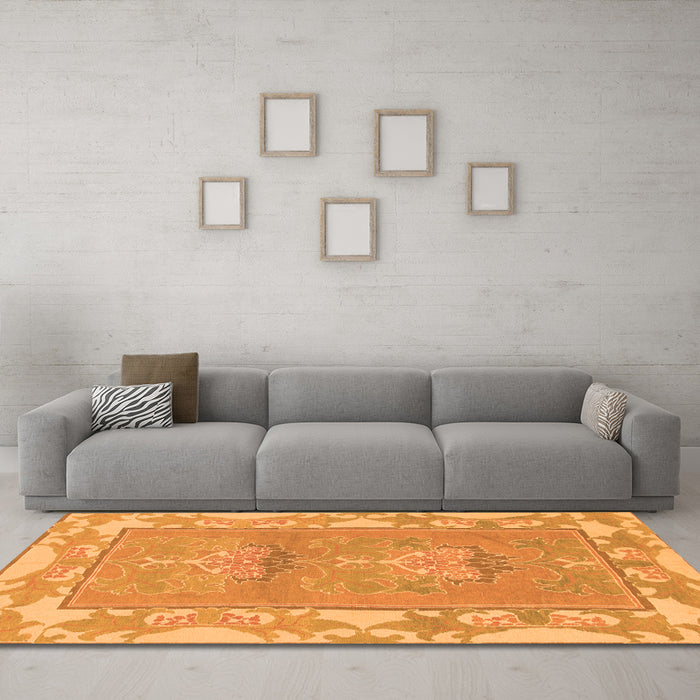 Machine Washable Abstract Orange Modern Area Rugs in a Living Room, wshabs1223org