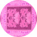 Round Machine Washable Abstract Pink Modern Rug, wshabs1224pnk