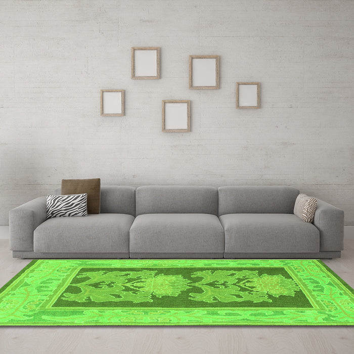 Machine Washable Abstract Green Modern Area Rugs in a Living Room,, wshabs1224grn