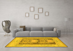 Machine Washable Abstract Yellow Modern Rug in a Living Room, wshabs1224yw