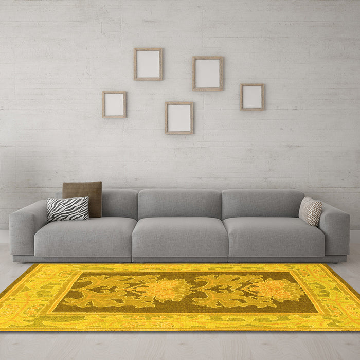 Machine Washable Abstract Yellow Modern Rug in a Living Room, wshabs1224yw