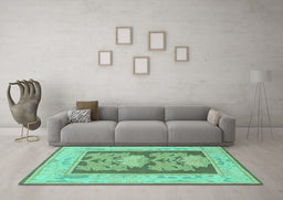 Machine Washable Abstract Turquoise Modern Area Rugs in a Living Room,, wshabs1224turq