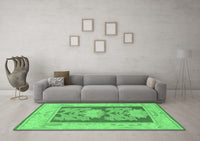 Machine Washable Abstract Emerald Green Modern Rug, wshabs1224emgrn