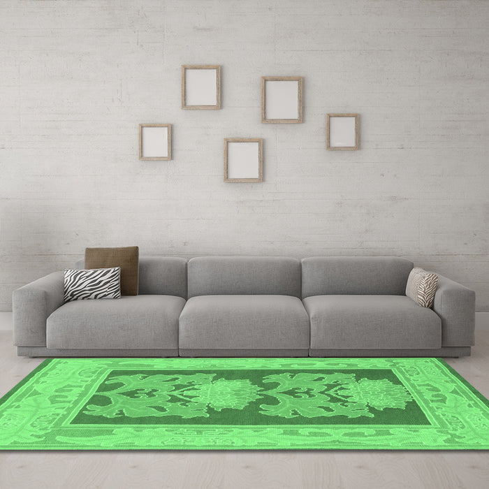 Machine Washable Abstract Emerald Green Modern Area Rugs in a Living Room,, wshabs1224emgrn