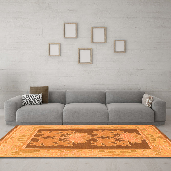 Machine Washable Abstract Orange Modern Area Rugs in a Living Room, wshabs1224org