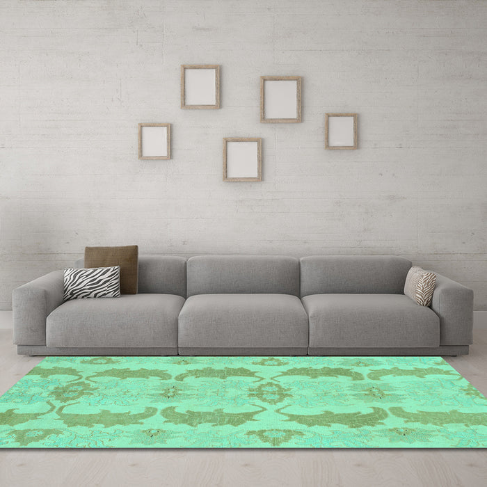 Machine Washable Abstract Turquoise Modern Area Rugs in a Living Room,, wshabs1225turq