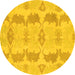 Round Machine Washable Abstract Yellow Modern Rug, wshabs1225yw