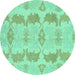 Round Machine Washable Abstract Turquoise Modern Area Rugs, wshabs1225turq