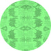 Round Machine Washable Abstract Emerald Green Modern Area Rugs, wshabs1225emgrn