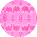Round Machine Washable Abstract Pink Modern Rug, wshabs1225pnk