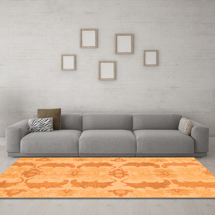 Machine Washable Abstract Orange Modern Area Rugs in a Living Room, wshabs1225org