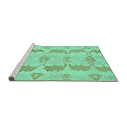 Sideview of Machine Washable Abstract Turquoise Modern Area Rugs, wshabs1225turq