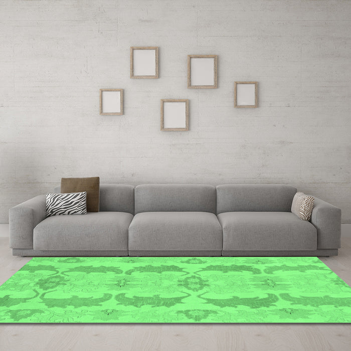 Machine Washable Abstract Emerald Green Modern Area Rugs in a Living Room,, wshabs1225emgrn