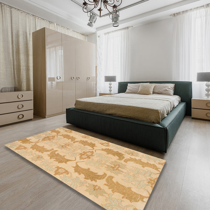 Machine Washable Abstract Yellow Rug in a Bedroom, wshabs1225