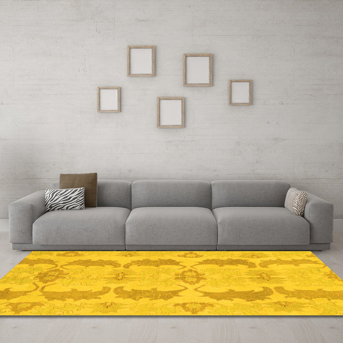 Machine Washable Abstract Yellow Modern Rug in a Living Room, wshabs1225yw