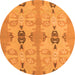 Round Machine Washable Abstract Orange Modern Area Rugs, wshabs1226org