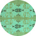 Round Abstract Turquoise Modern Rug, abs1226turq