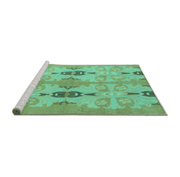 Sideview of Machine Washable Abstract Turquoise Modern Area Rugs, wshabs1226turq