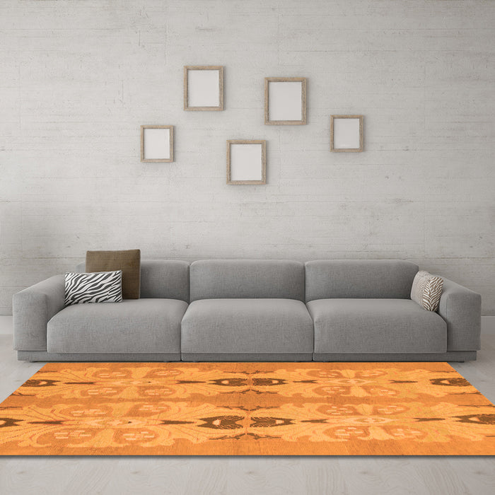 Machine Washable Abstract Orange Modern Area Rugs in a Living Room, wshabs1226org