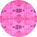 Round Machine Washable Abstract Pink Modern Rug, wshabs1226pnk