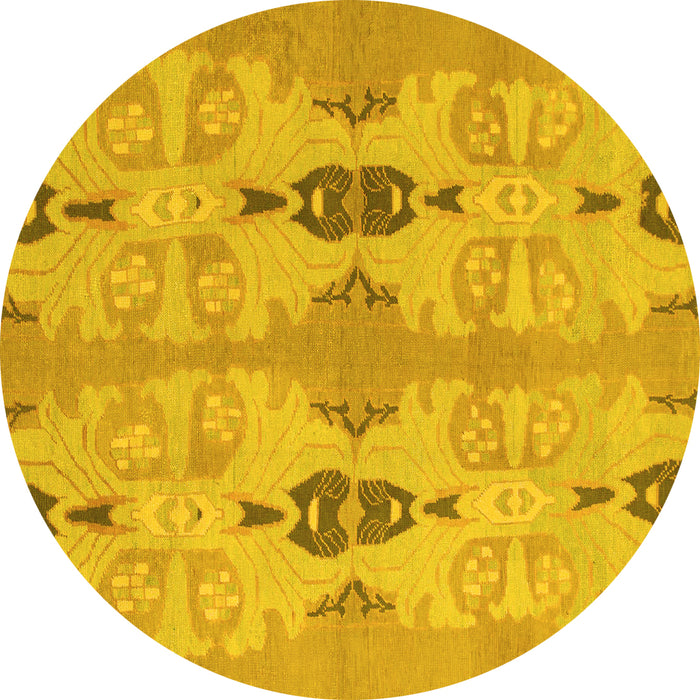 Round Machine Washable Abstract Yellow Modern Rug, wshabs1226yw