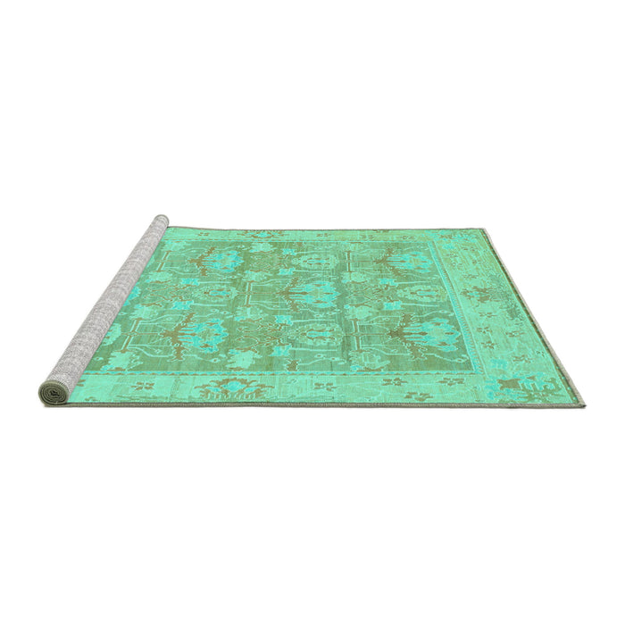 Sideview of Machine Washable Abstract Turquoise Modern Area Rugs, wshabs1227turq