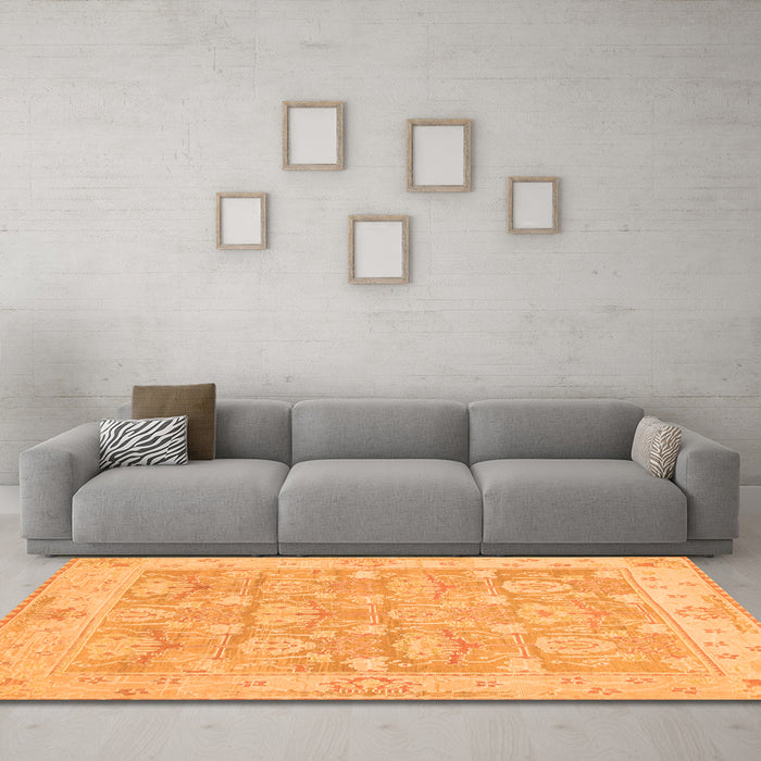 Machine Washable Abstract Orange Modern Area Rugs in a Living Room, wshabs1227org