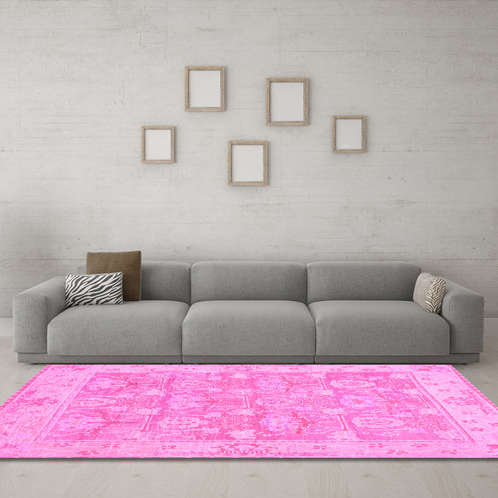 Machine Washable Abstract Pink Modern Rug in a Living Room, wshabs1227pnk