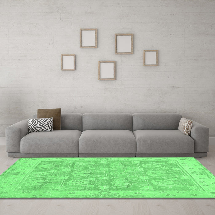 Machine Washable Abstract Emerald Green Modern Area Rugs in a Living Room,, wshabs1227emgrn