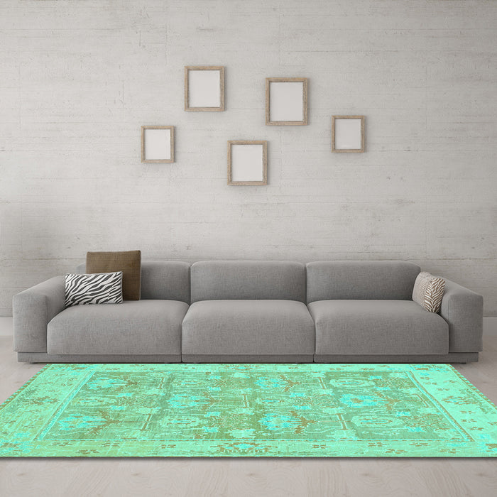 Machine Washable Abstract Turquoise Modern Area Rugs in a Living Room,, wshabs1227turq