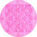 Round Machine Washable Abstract Pink Modern Rug, wshabs1227pnk