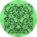 Round Machine Washable Abstract Emerald Green Modern Area Rugs, wshabs1228emgrn