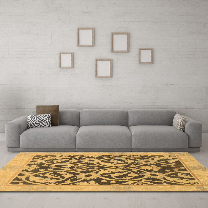 Machine Washable Abstract Brown Modern Rug in a Living Room,, wshabs1228brn