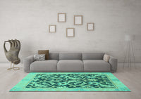 Machine Washable Abstract Turquoise Modern Rug, wshabs1228turq