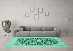 Machine Washable Abstract Turquoise Modern Area Rugs in a Living Room,, wshabs1228turq