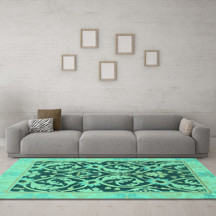 Machine Washable Abstract Turquoise Modern Area Rugs in a Living Room,, wshabs1228turq