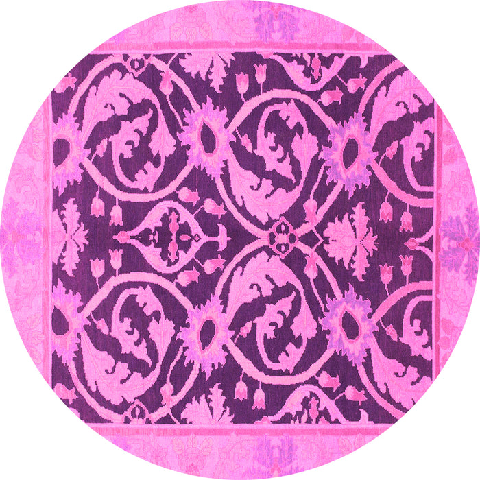 Round Machine Washable Abstract Pink Modern Rug, wshabs1228pnk