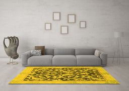 Machine Washable Abstract Yellow Modern Rug in a Living Room, wshabs1228yw