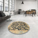 Round Abstract Yellow Modern Rug in a Office, abs1228