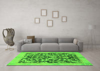 Machine Washable Abstract Green Modern Rug, wshabs1228grn