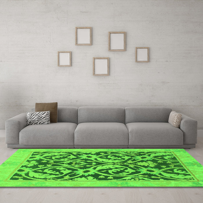 Machine Washable Abstract Green Modern Area Rugs in a Living Room,, wshabs1228grn
