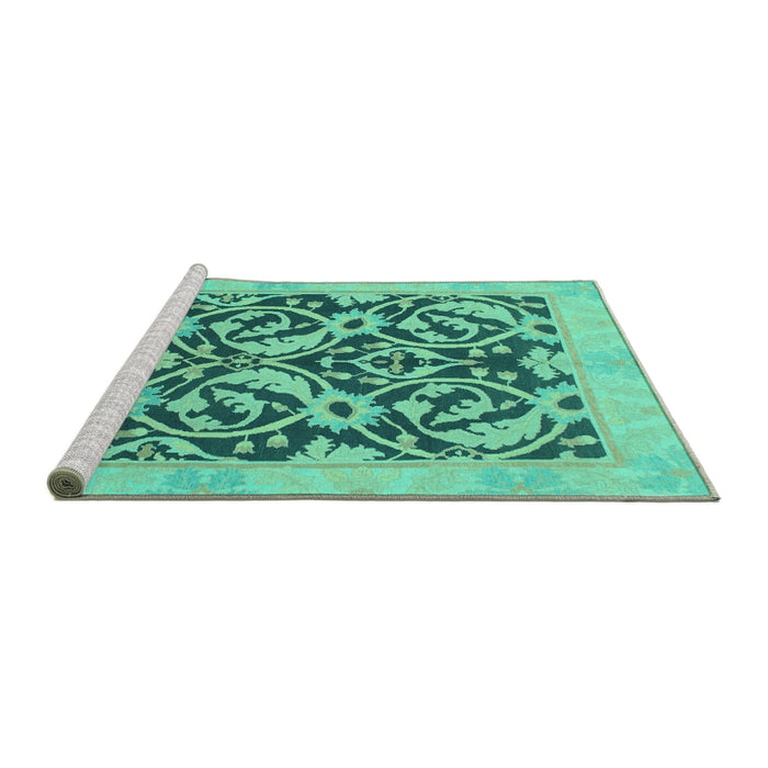 Sideview of Machine Washable Abstract Turquoise Modern Area Rugs, wshabs1228turq